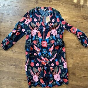 Boden 100% Linen Tropical Bird Print Dress XL 16-18 NWT